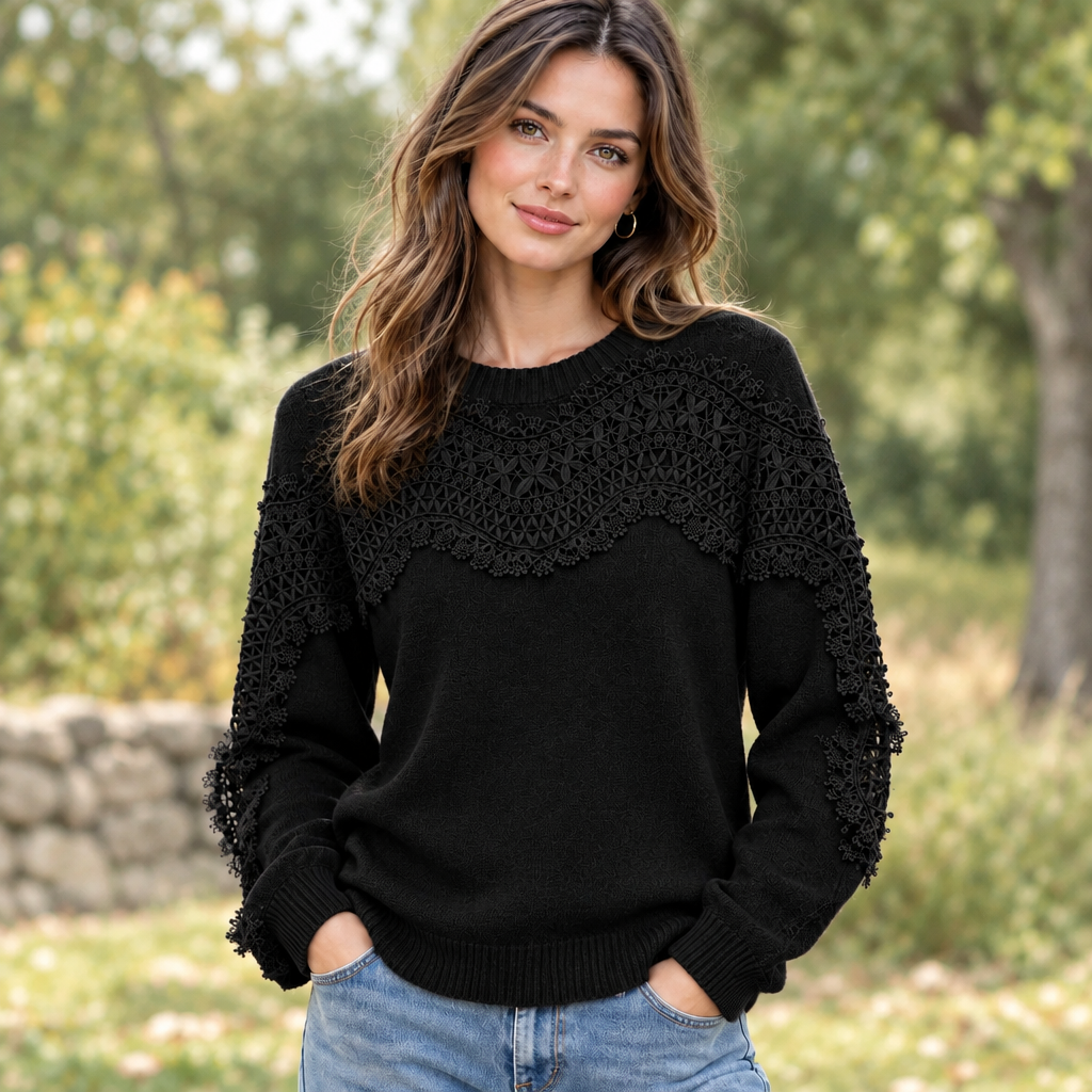 Lou Black Lace Jumper - Sugarplum Boutique