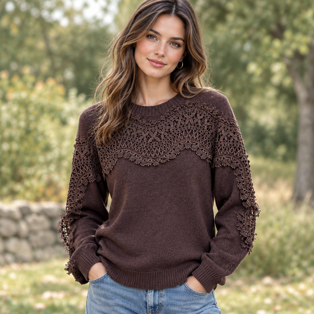 Lou Chocolate Brown Lace Jumper - Sugarplum Boutique