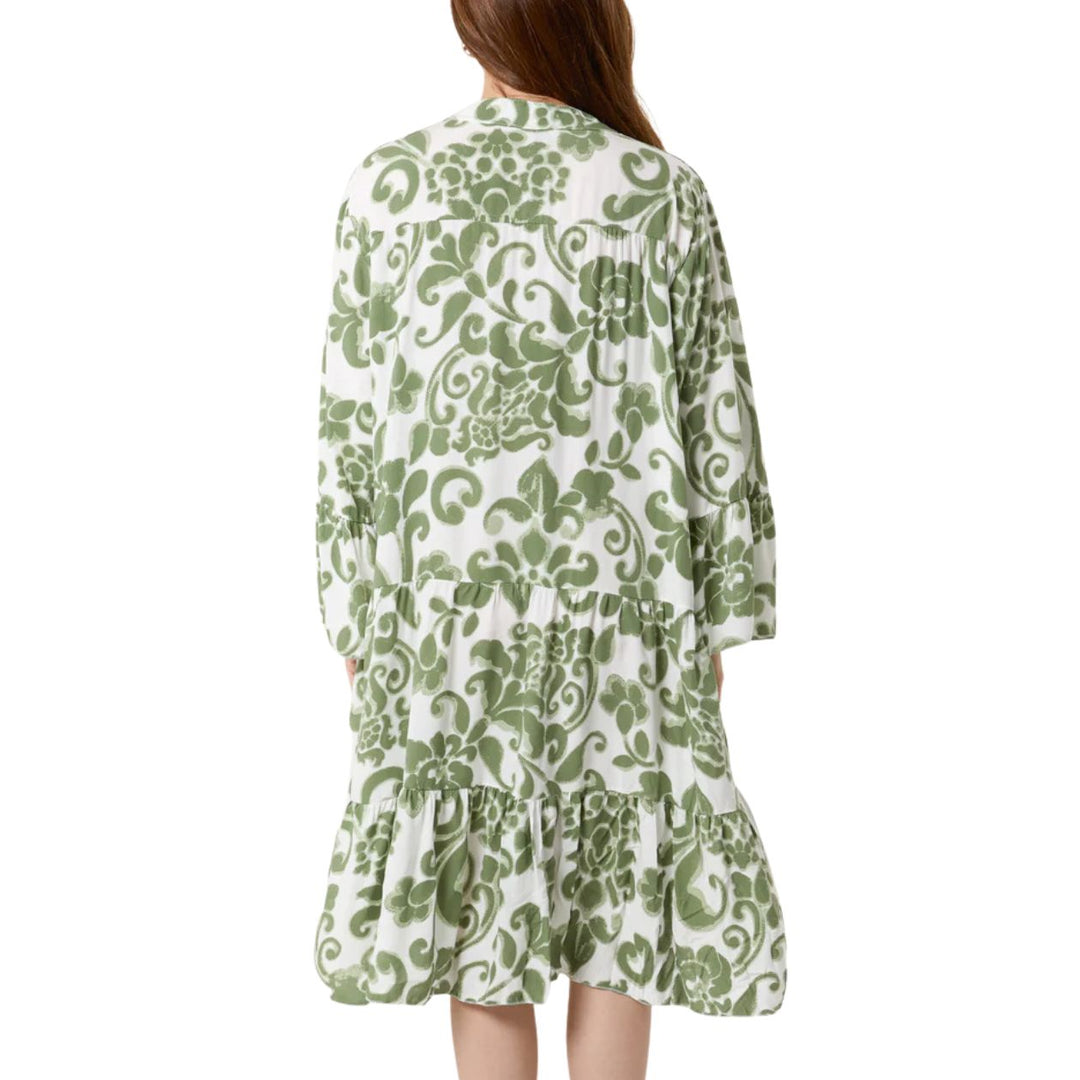 Lou Floral Print Tiered Midi Tunic Dress Khaki Green - Sugarplum Boutique 