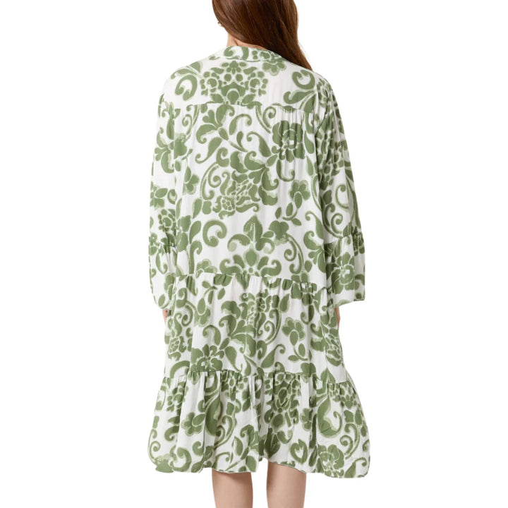 Lou Floral Print Tiered Midi Tunic Dress Khaki Green - Sugarplum Boutique 