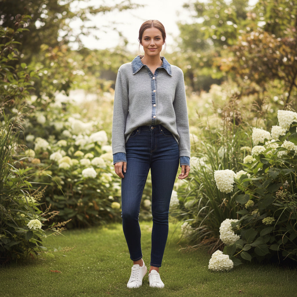 Lua Cotton Wool Blend Grey Layered Shirt Style Jumper - Sugarplum Boutique