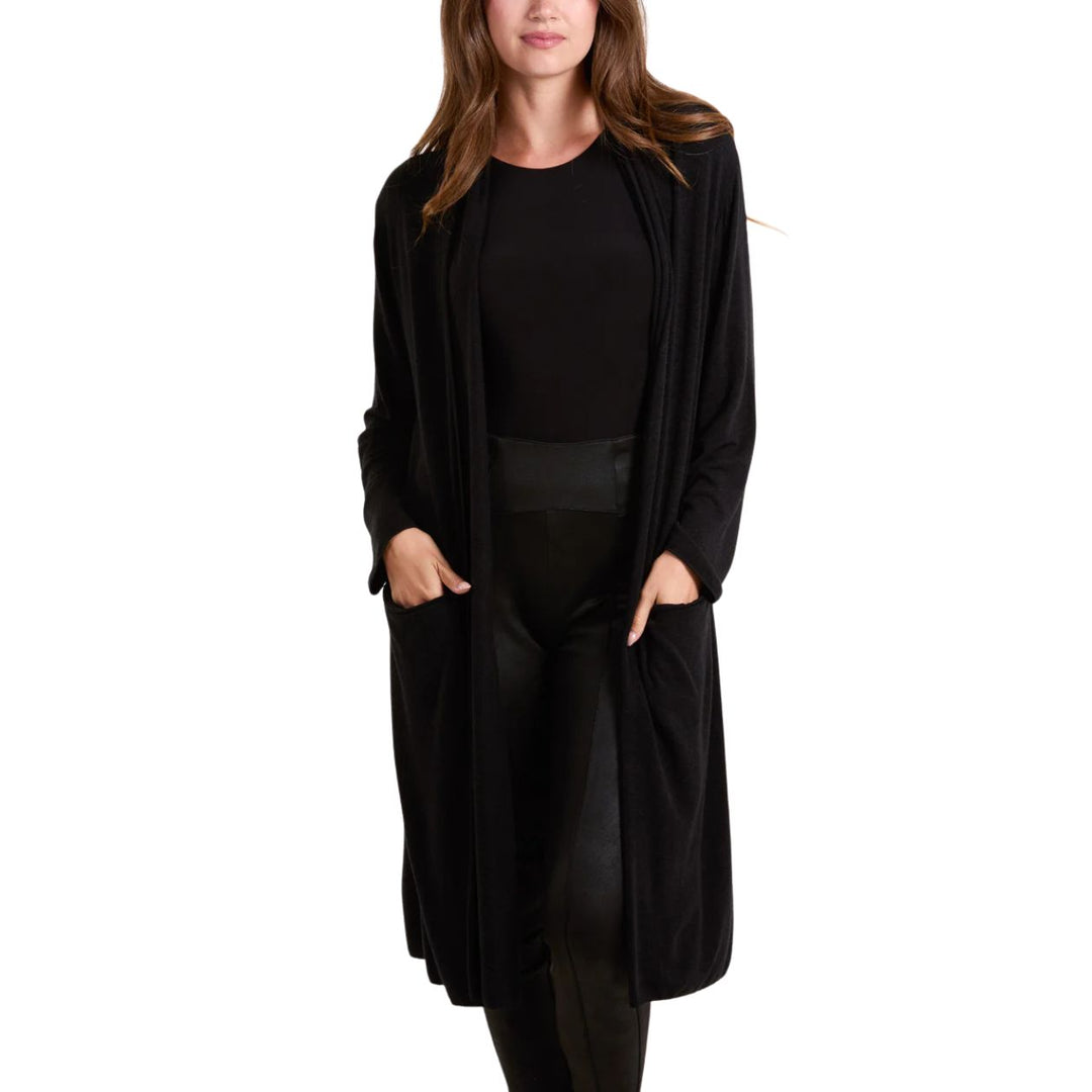 Lucy Black Long Line Fine Knit Cardigan  - Sugarplum Boutique