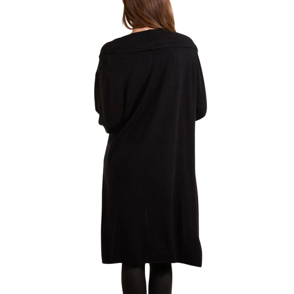 Lucy Black Long Line Fine Knit Cardigan  - Sugarplum Boutique