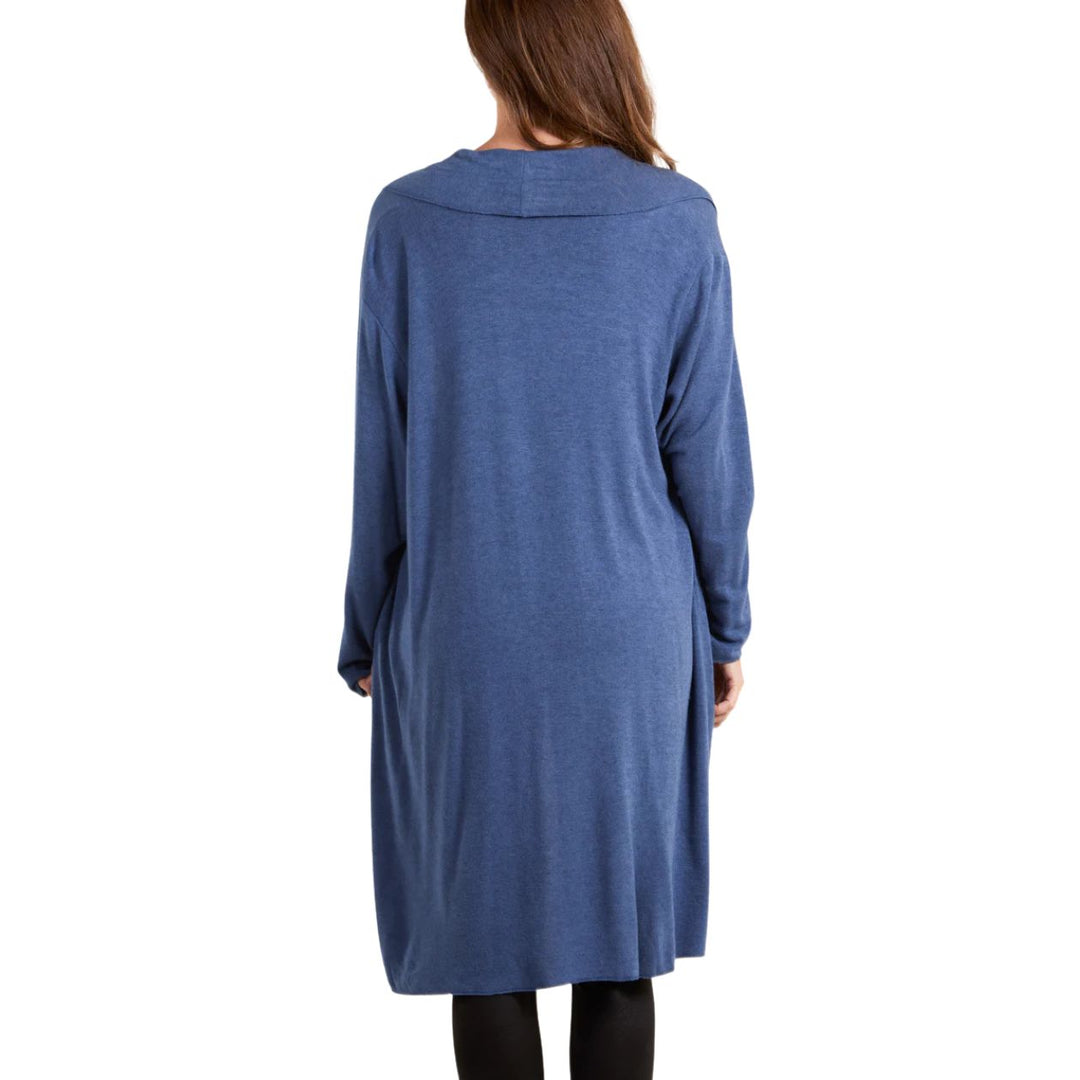 Lucy Denim Blue Long Line Fine Knit Cardigan - Sugarplum Boutique