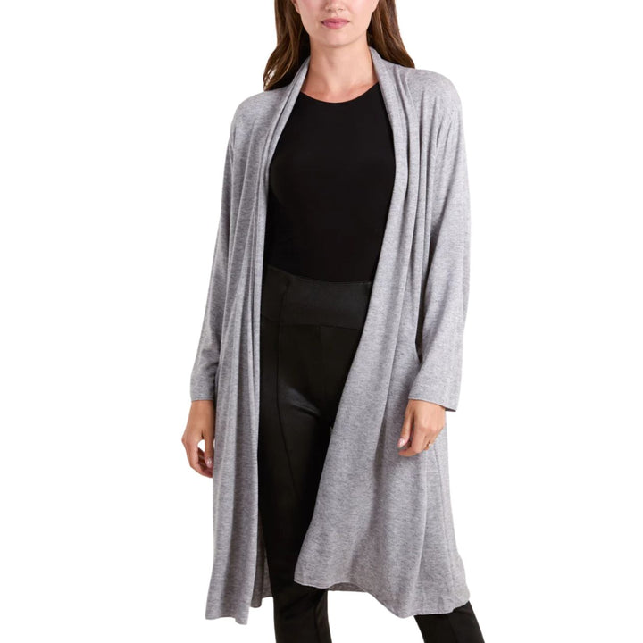 Lucy Light Grey Long Line Fine Knit Cardigan - Sugarplum Boutique