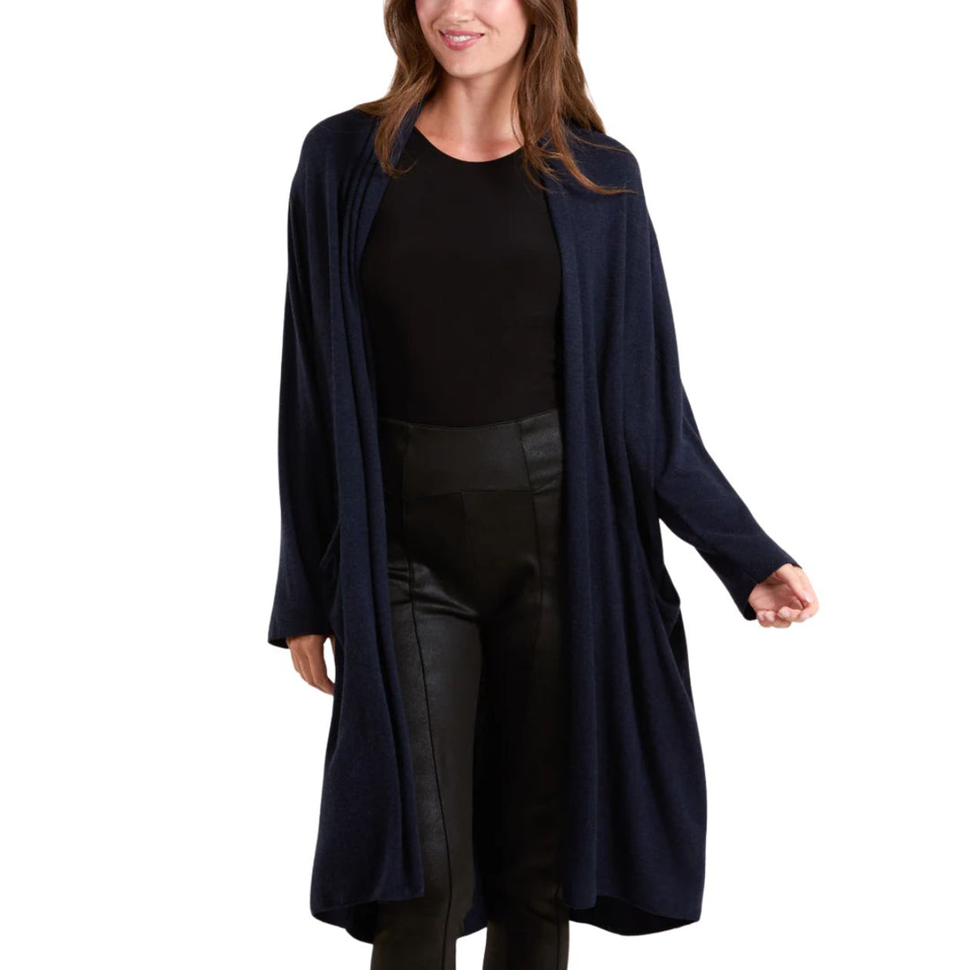 Lucy Navy Blue Long Line Fine Knit Cardigan - Sugarplum Boutique