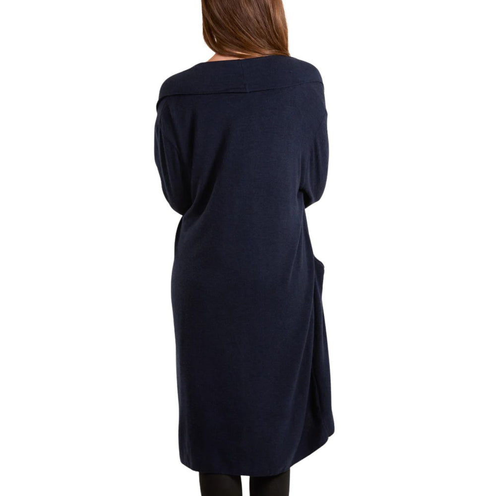 Lucy Navy Blue Long Line Fine Knit Cardigan - Sugarplum Boutique