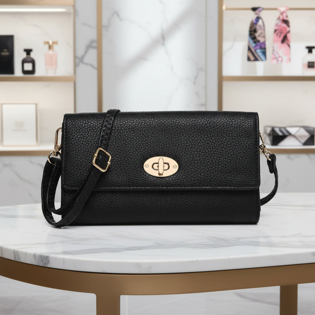 Lulu Black Faux Leather Cross Body Bag - Sugarplum Boutique