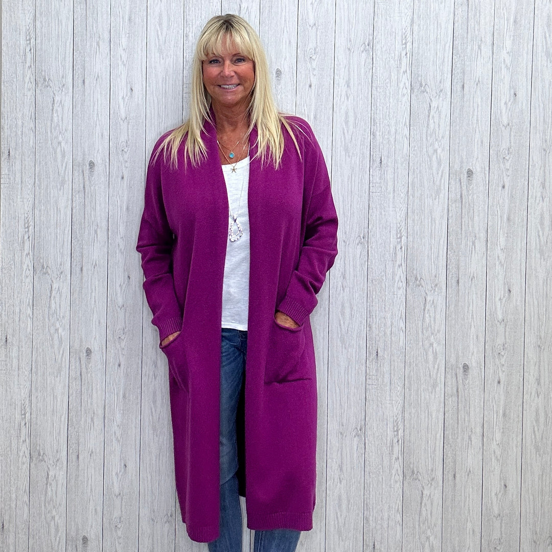 Lulu Long Cardigan Wool Angora Mix Magenta Purple – Sugarplum