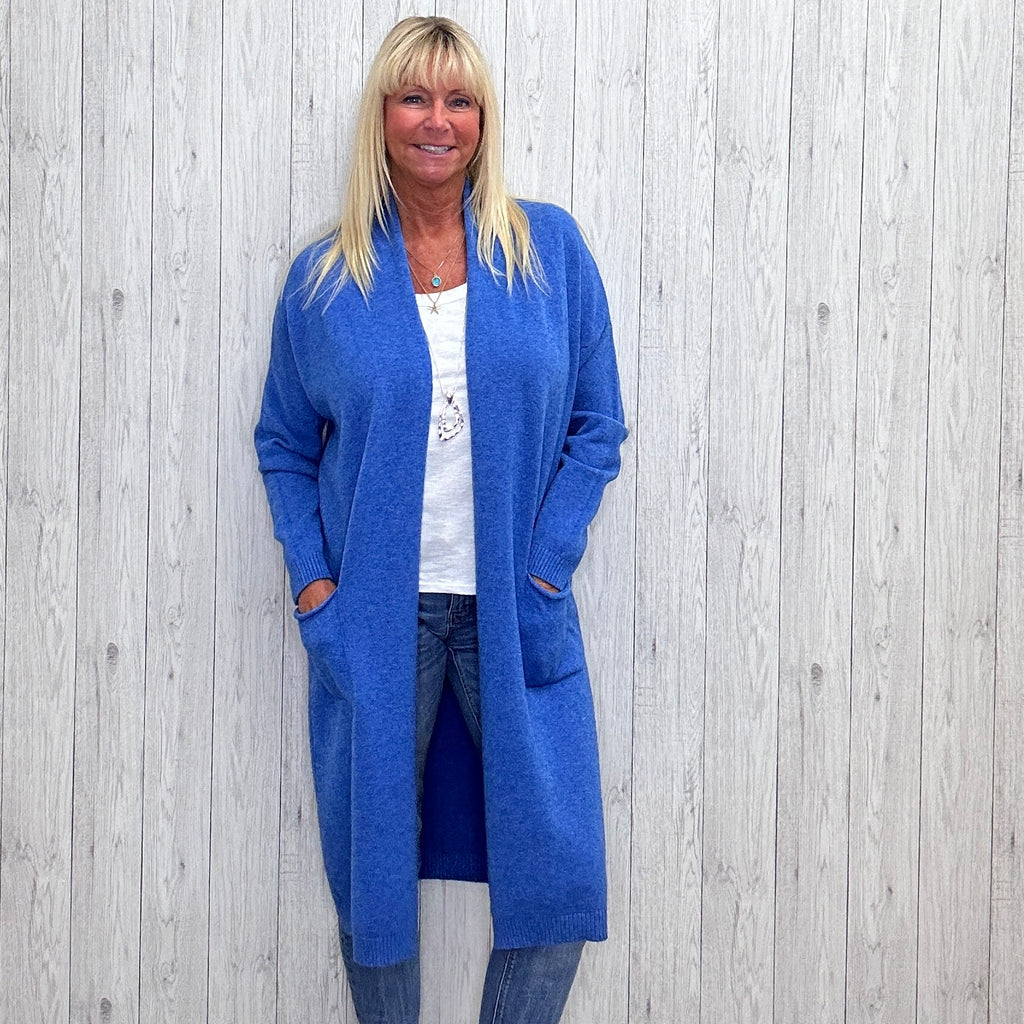 Lulu Long Cardigan Wool Angora Mix Sky Blue Sugarplum Boutique