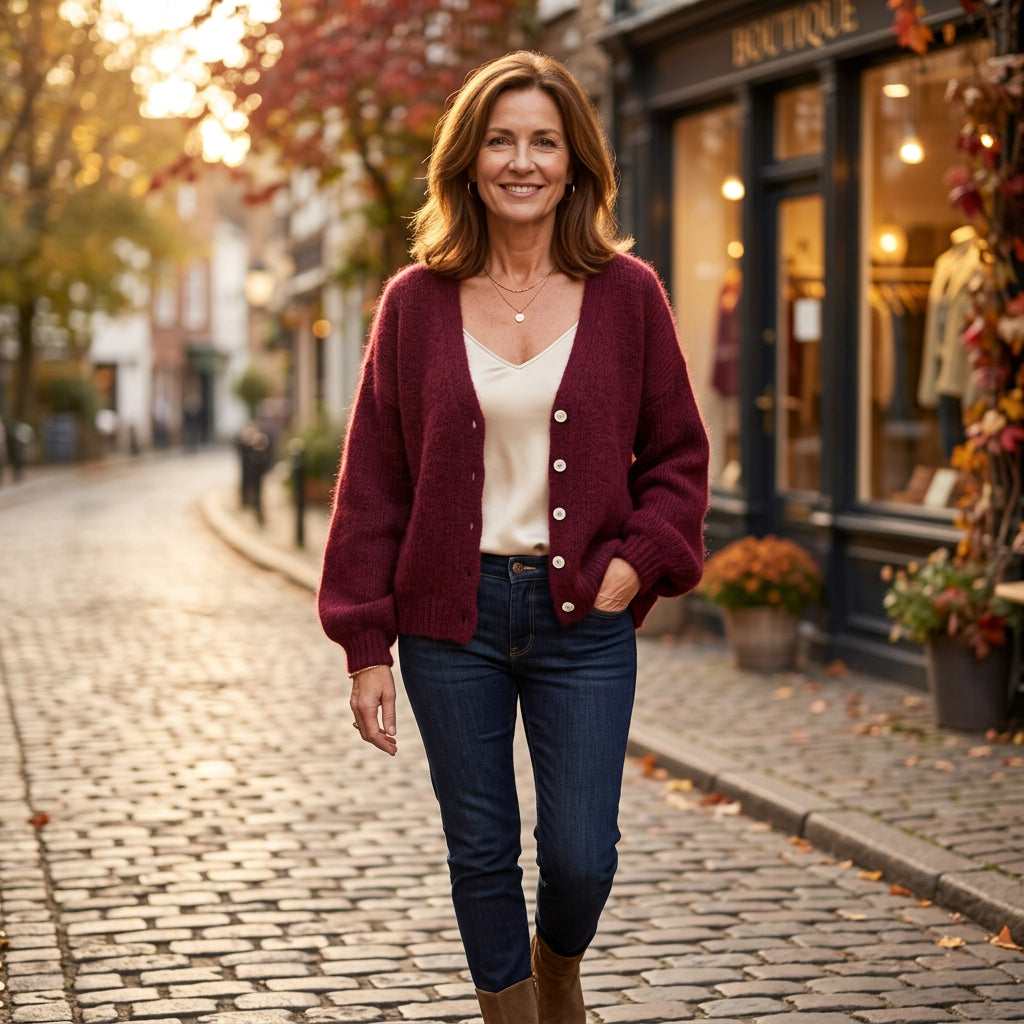 Luna Burgundy Mohair Mix Cardigan - Sugarplum Boutique