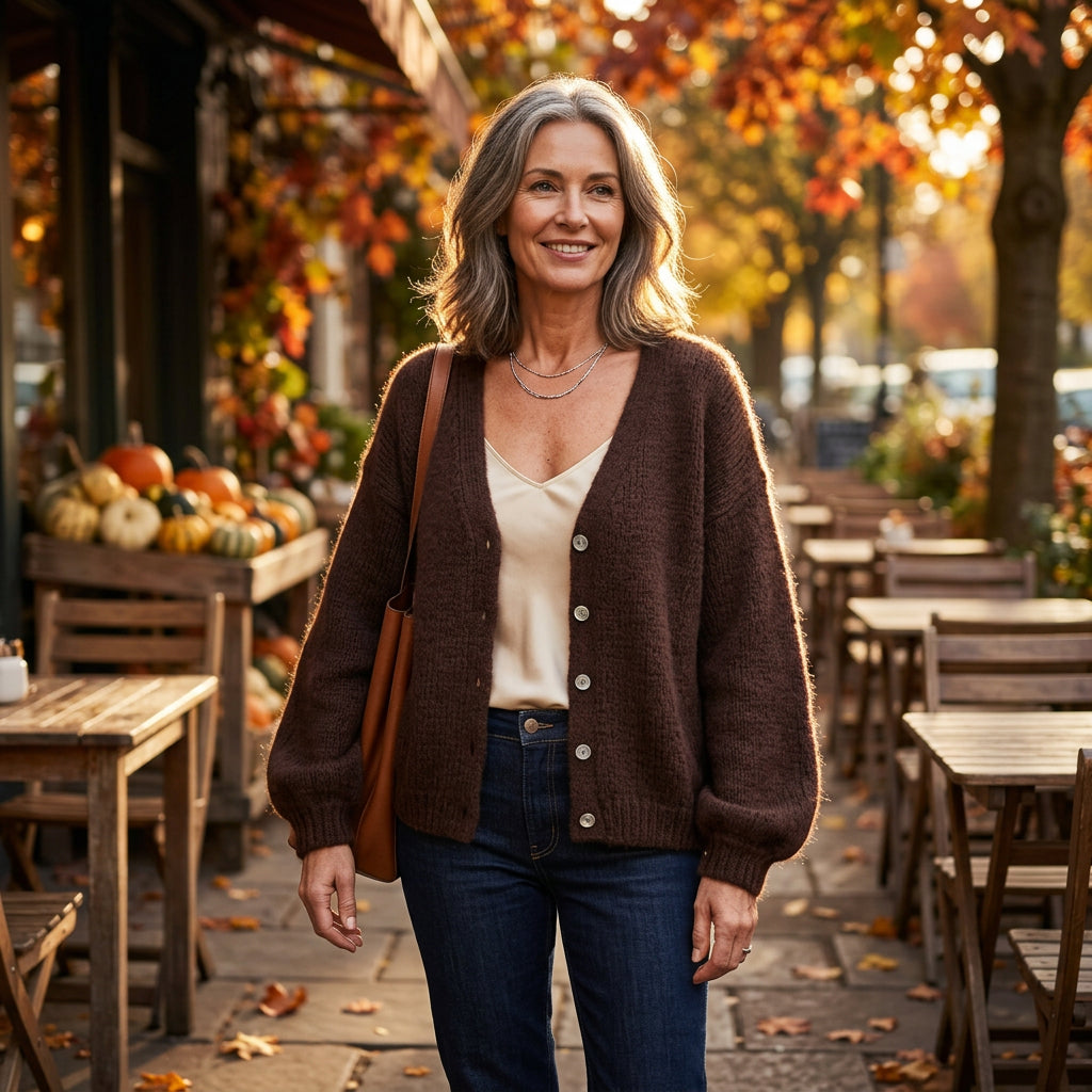 Luna Chocolate Brown Mohair Mix Cardigan- Sugarplum Boutique