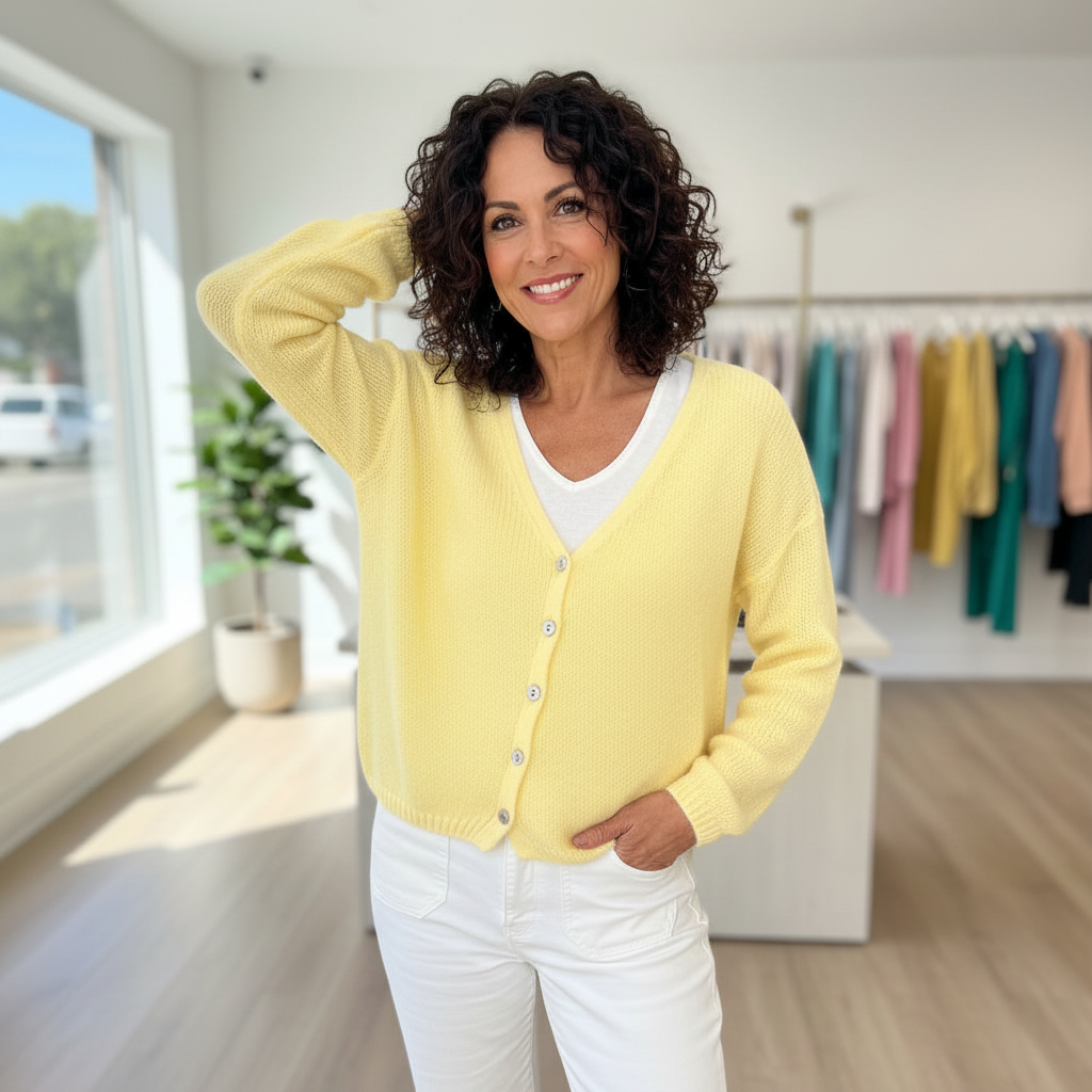 Luna Lemon Yellow Mohair Mix Cardigan - Sugarplum Boutique 