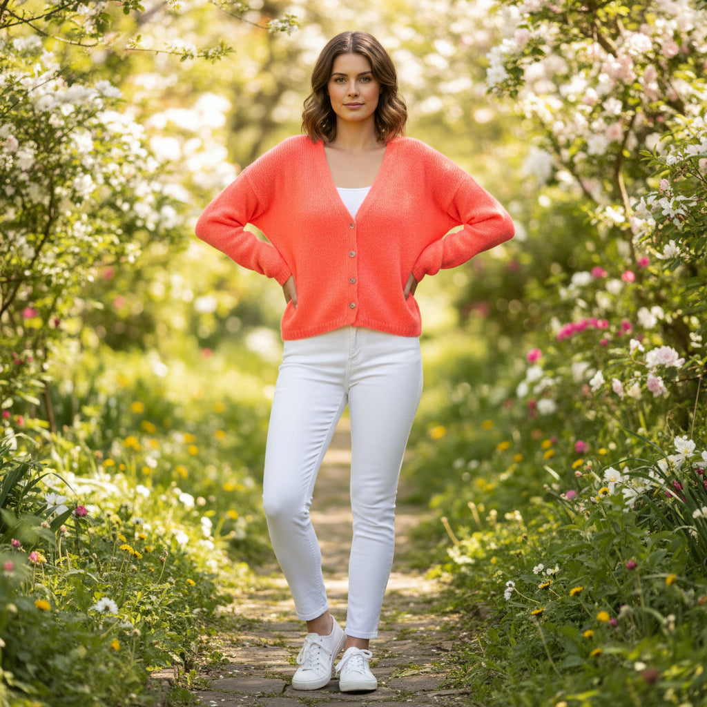 Luna Neon Orange Mohair Mix Cardigan - Sugarplum Boutique