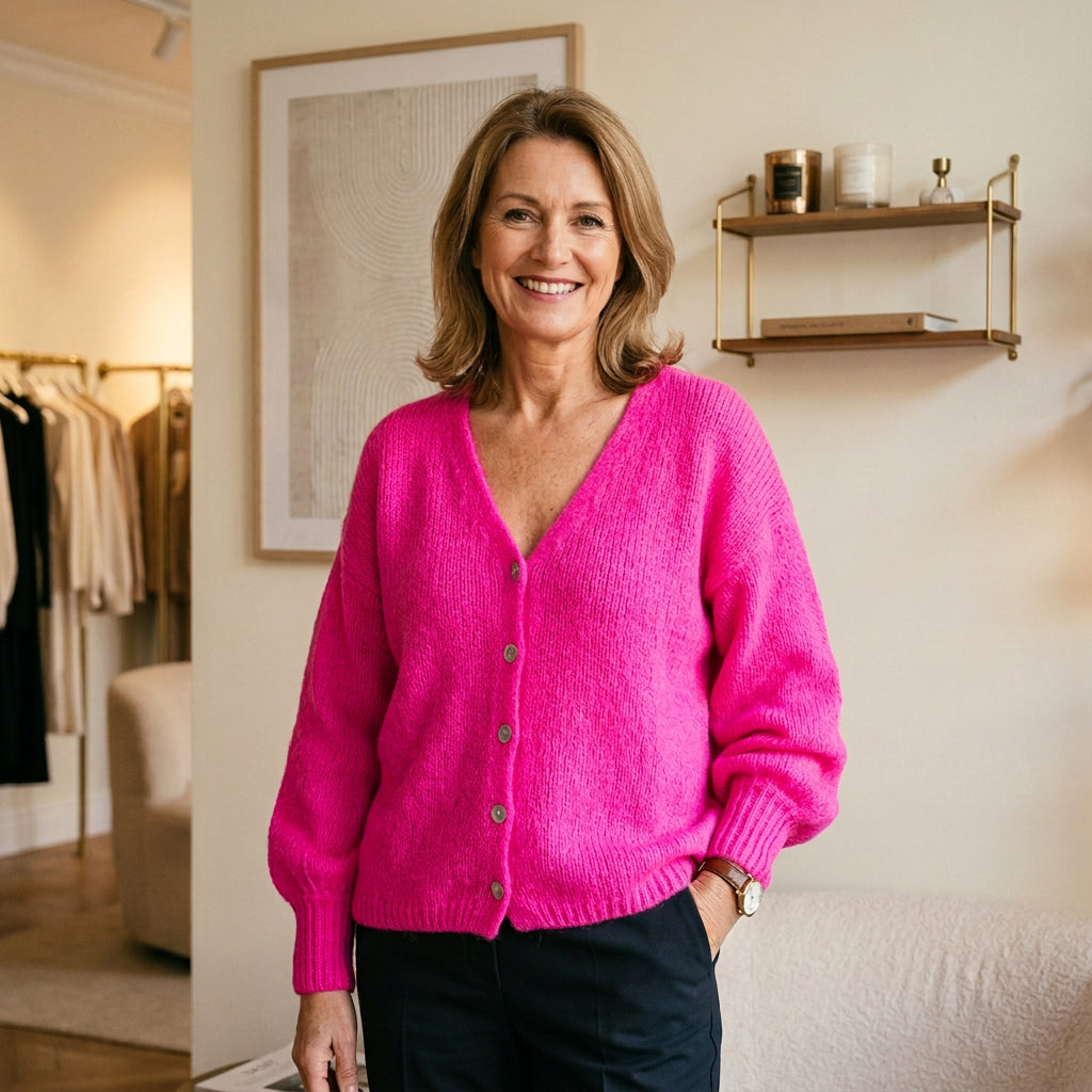 Luna Neon Pink Mohair Mix Cardigan - Sugarplum Boutique