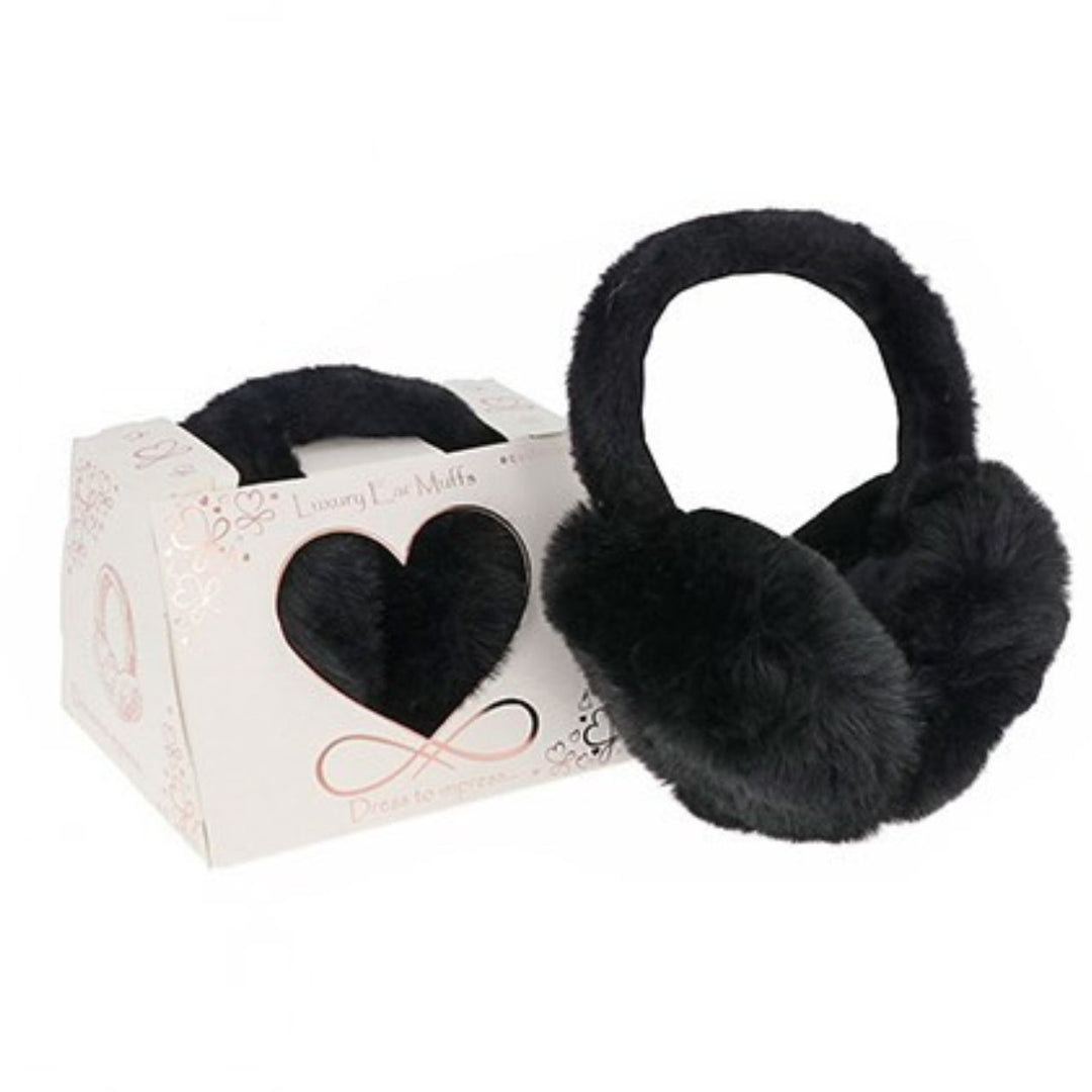 Luxury Faux Fur Super Soft Ear Muffs Black - Sugarplum Boutique