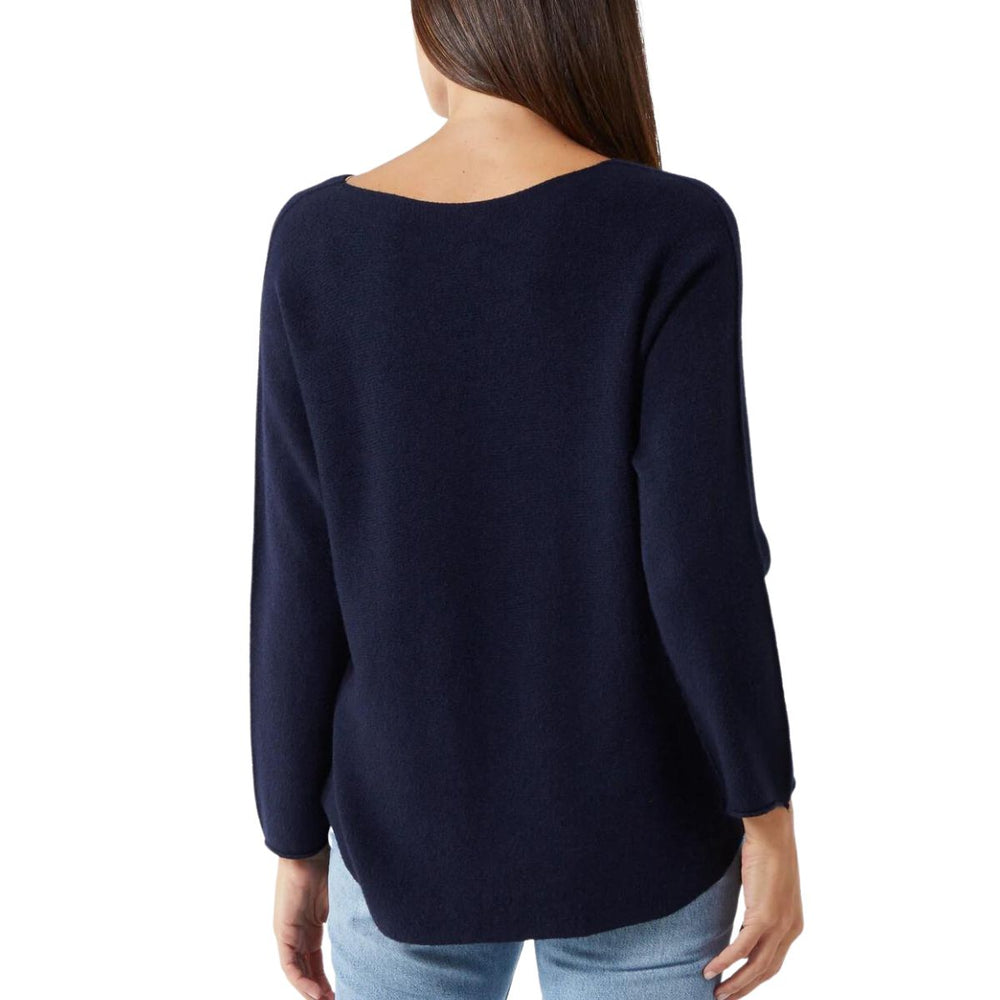Made in Italy Vienna V Neck Jumper Seamed Arm Navy Blue - Sugarplum Boutique