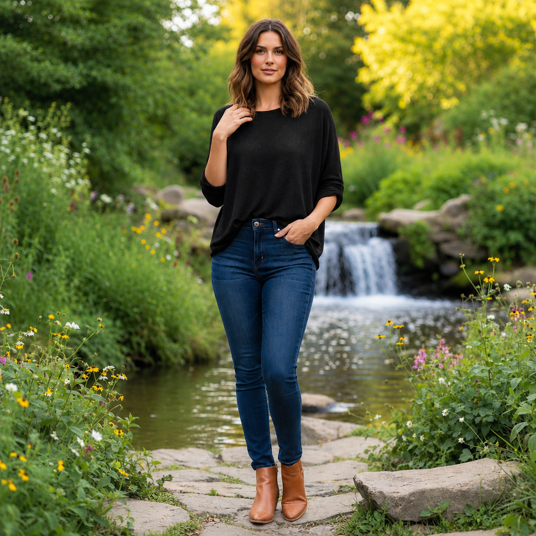 Made In Italy Acorn Relaxed Fit Black Soft Feel Jumper - Sugarplum Boutique