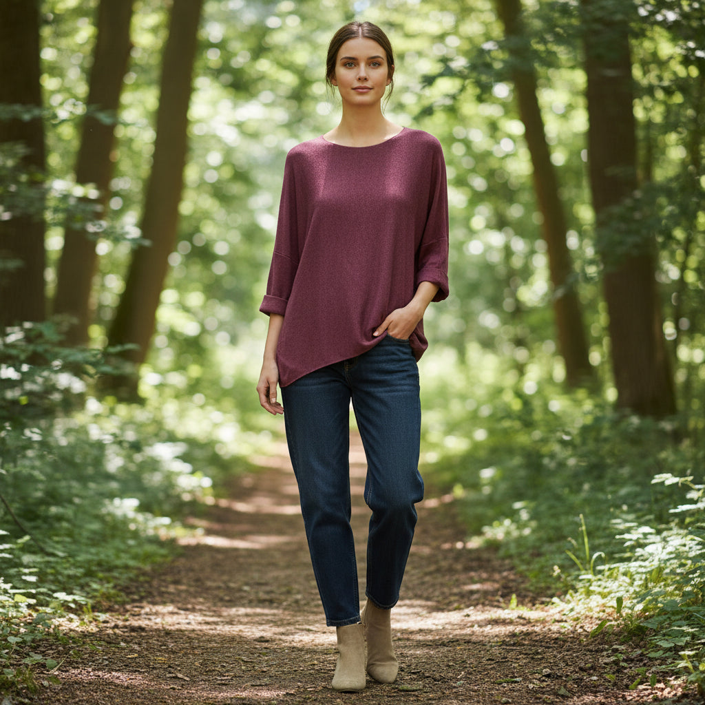 Made In Italy Acorn Relaxed Fit Burgundy Soft Feel Jumper - Sugarplum Boutique
