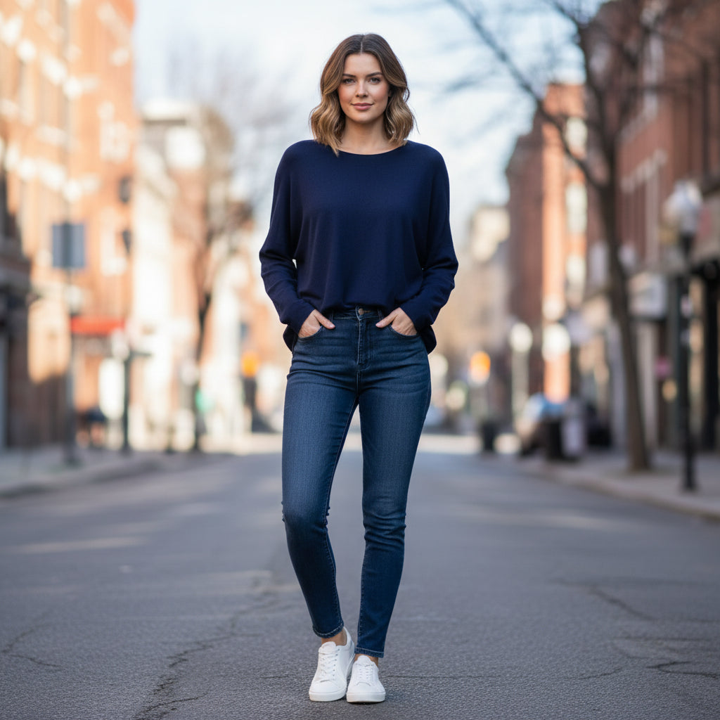 Made In Italy Acorn Relaxed Fit Navy Blue Soft Feel Jumper - Sugarplum Boutique