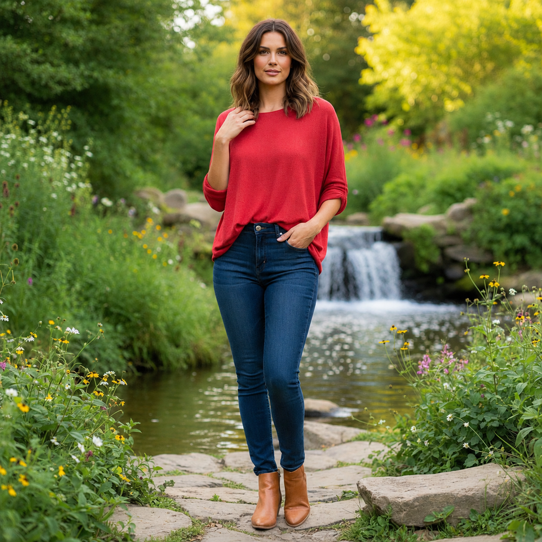 Made In Italy Acorn Relaxed Fit Red Soft Feel Jumper - Sugarplum Boutique
