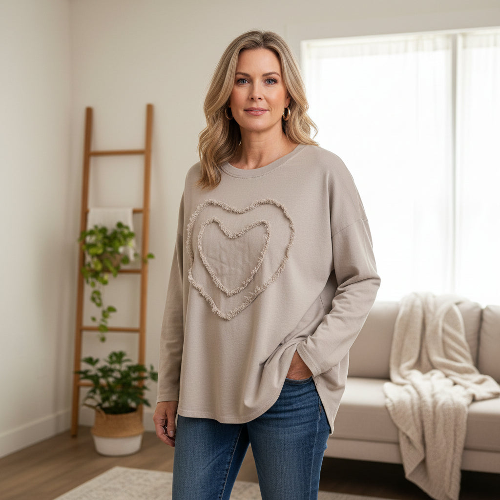 Made In Italy Anna Stone Heart Cotton Top - Sugarplum Boutique