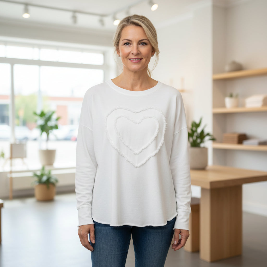 Made In Italy Anna White Heart Cotton Top - Sugarplum Boutique