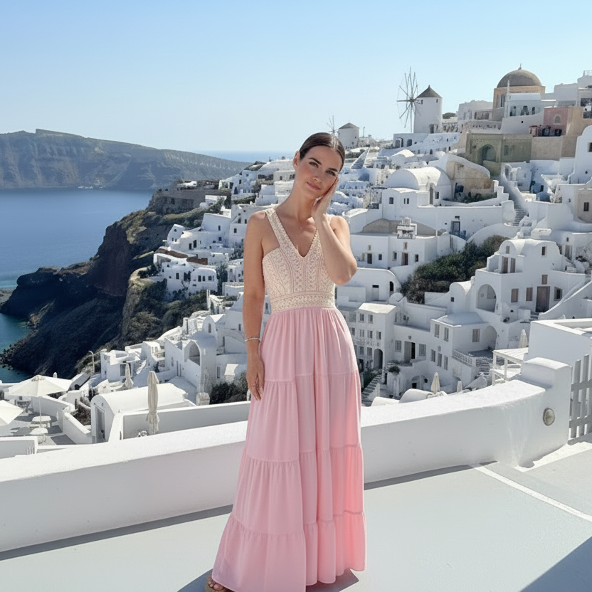 Made In Italy Ashley Embroidered Pink Tiered Maxi Dress - Sugarplum Boutique