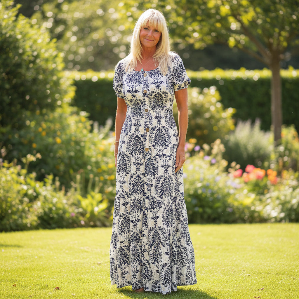 Made In Italy Aurelia Black Paisley Patterned Bardot Maxi Dress - Sugarplum Boutique