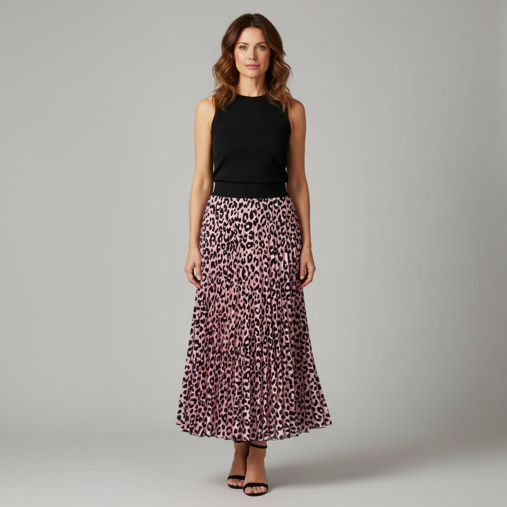 Made In Italy Ava Light Pink Pleated Animal Print Skirt - Sugarplum Boutique