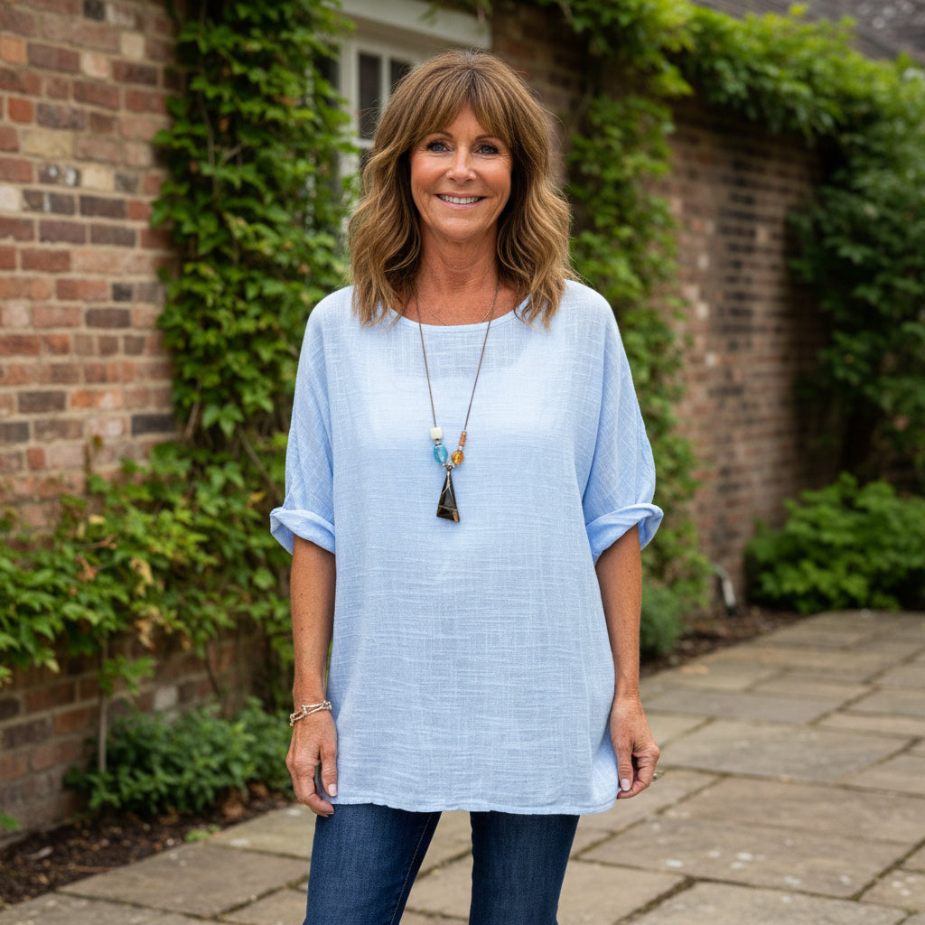 Made In Italy Carrie Light Blue Two Piece Necklace Top Set - Sugarplum Boutique