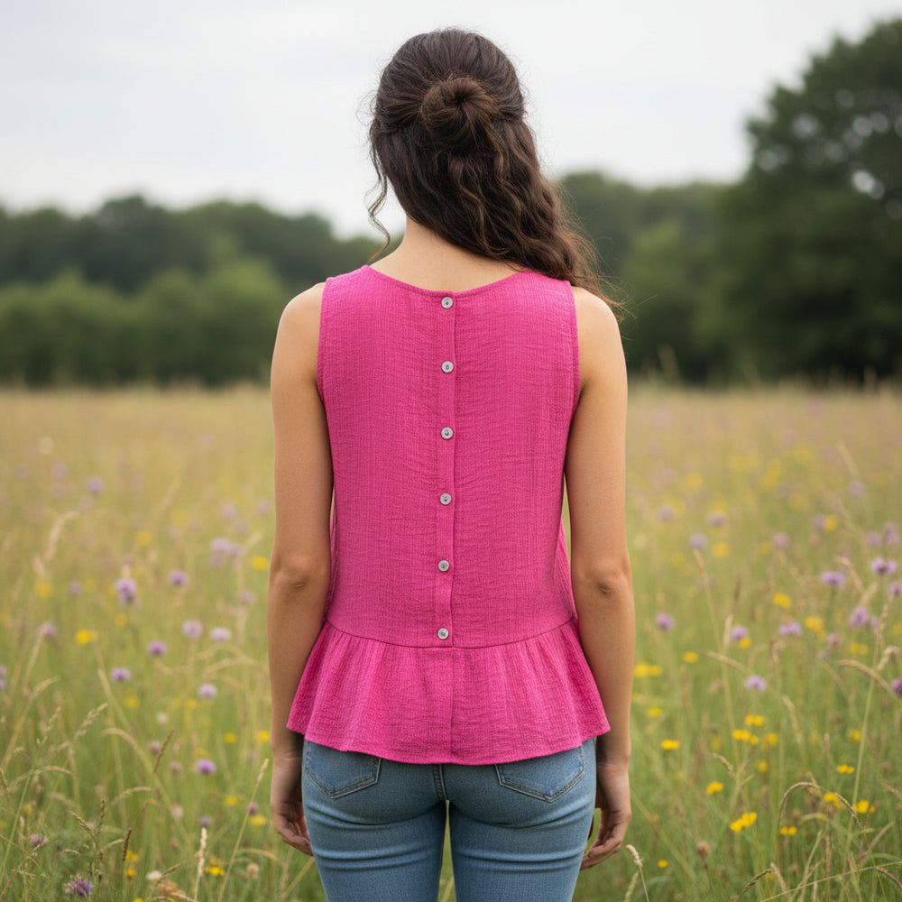 Made In Italy Cerise Pink Milano Crinkle Button Back Vest - Sugarplum Boutique