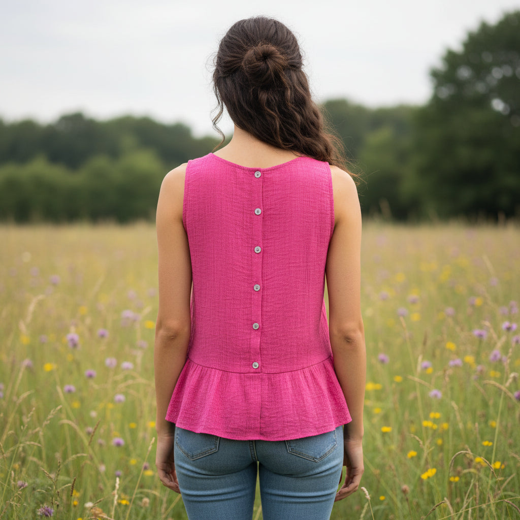 Made In Italy Cerise Pink Milano Crinkle Button Back Vest - Sugarplum Boutique