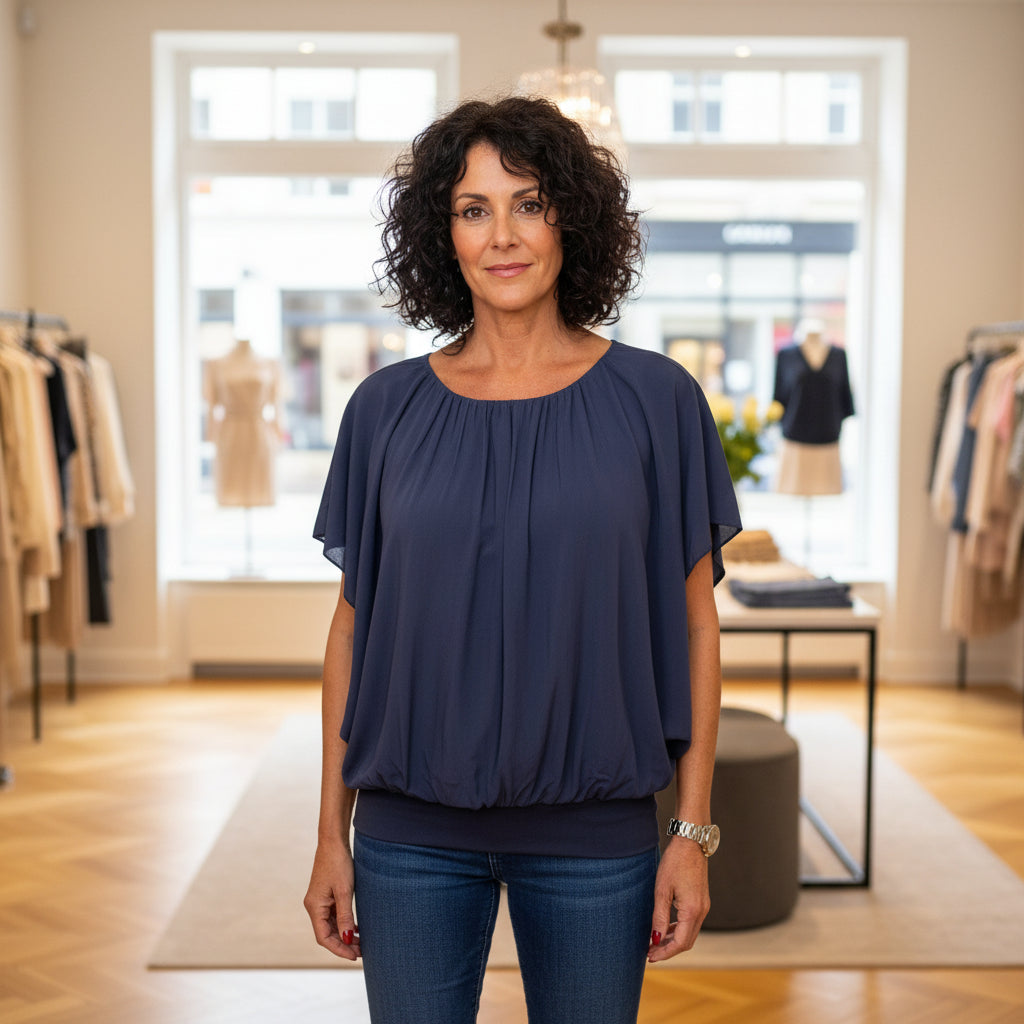 Made In Italy Clover Navy Blue Double Layer Side Split Top - Sugarplum Boutique