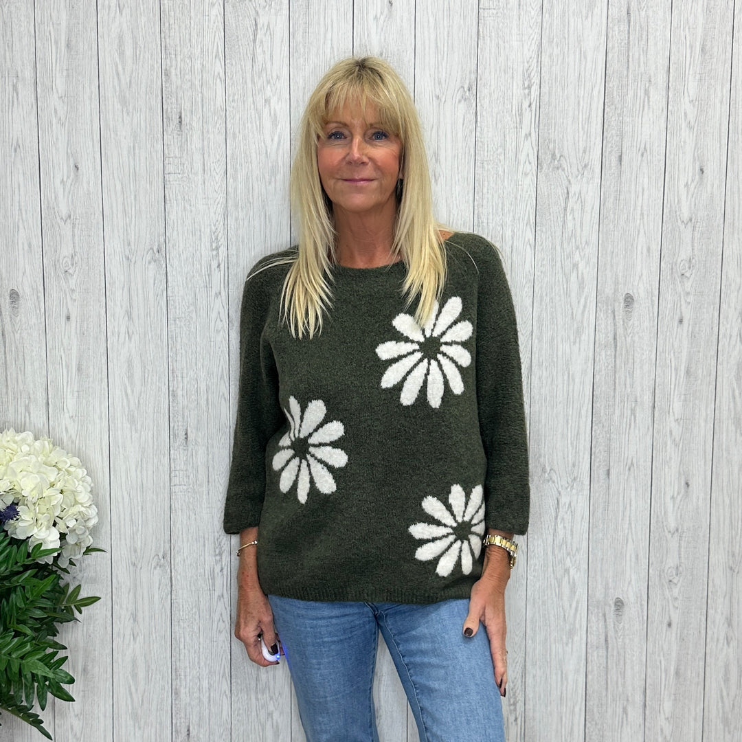 Made In Italy Daisy Khaki Green Knit Wool Mix Jumper - Sugarplum Boutique