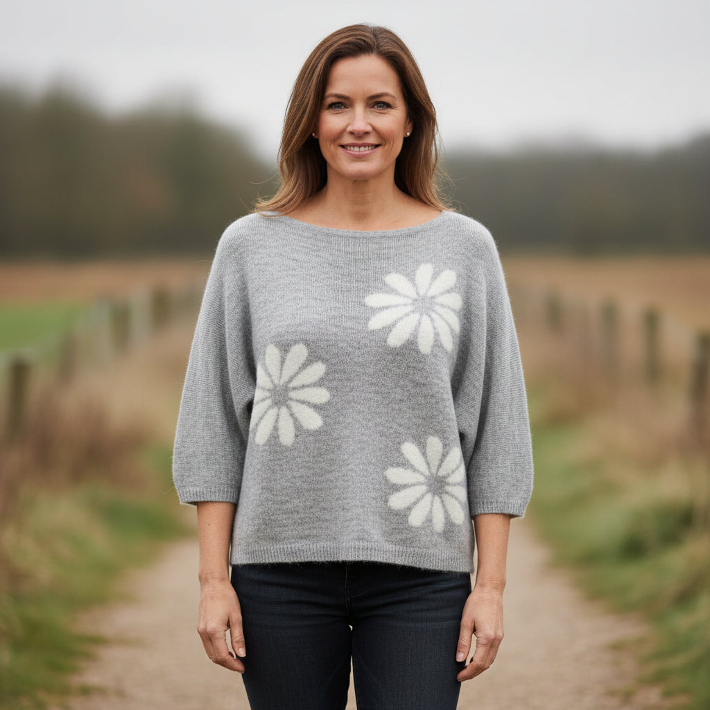 Made In Italy Daisy Light Grey Wool Mix Jumper - Sugarplum Boutique