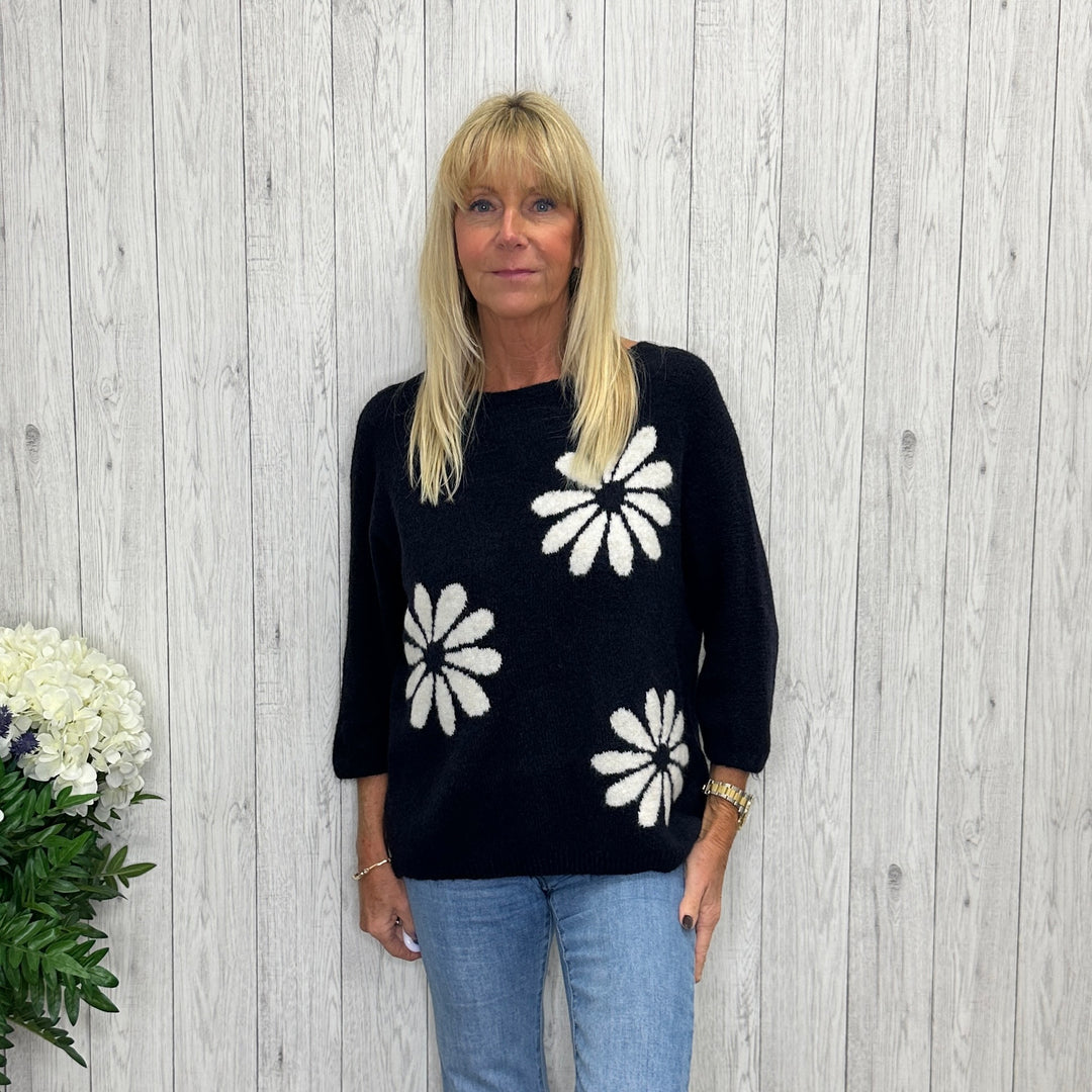 Made In Italy Daisy Navy Blue Knit Wool Mix Jumper - Sugarplum Boutique