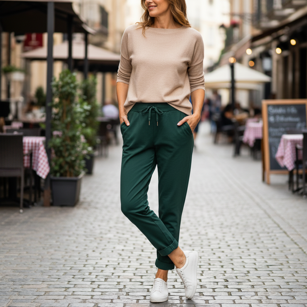 Made In Italy Dee Dee Forest Green Stretch Magic Trousers - Sugarplum Boutique