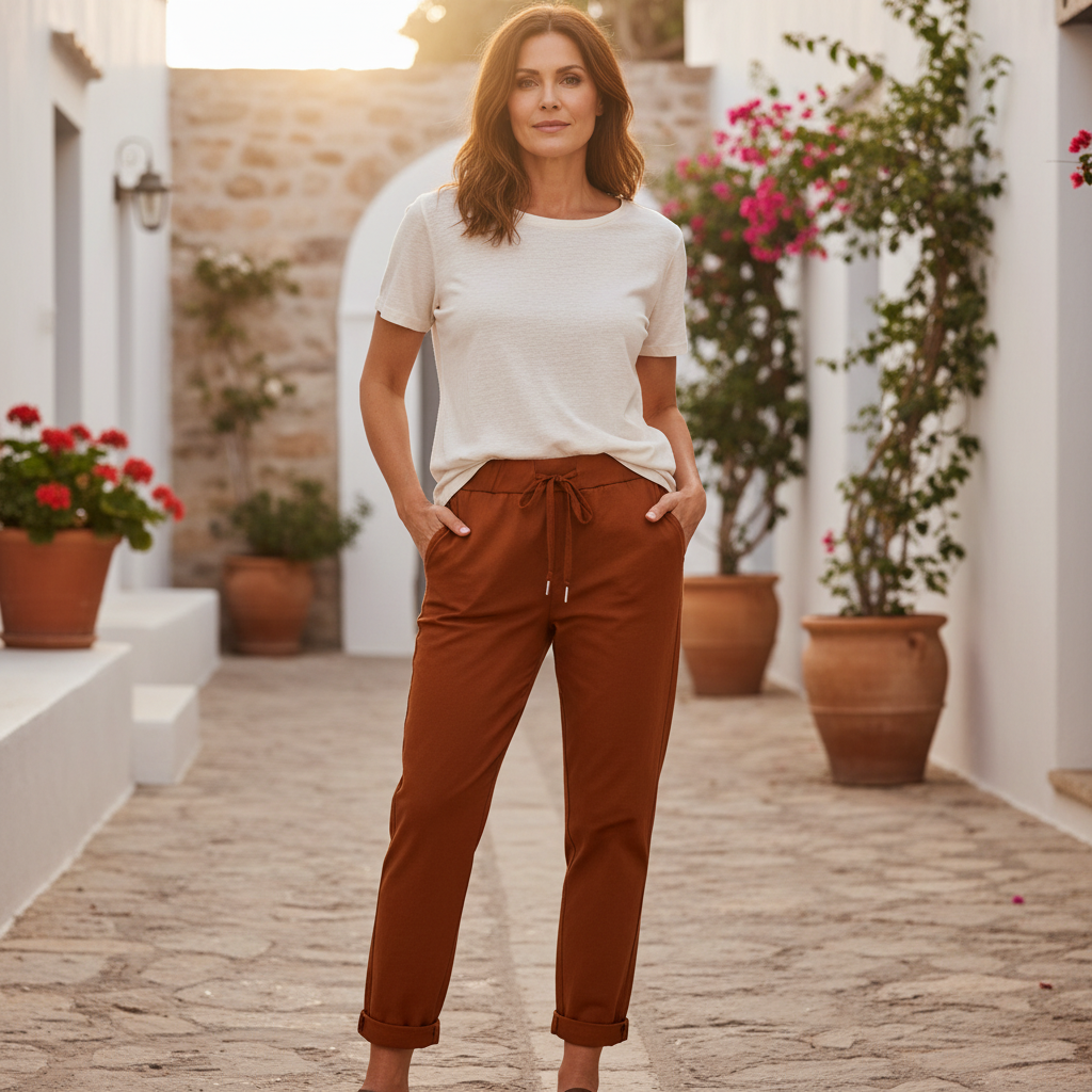 Made in Italy Dee Dee Rust Brown Stretch Magic Trousers - Sugarplum Boutique