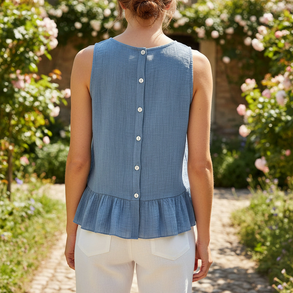 Made In Italy Denim Blue Milano Crinkle Button Back Vest - Sugarplum Boutique