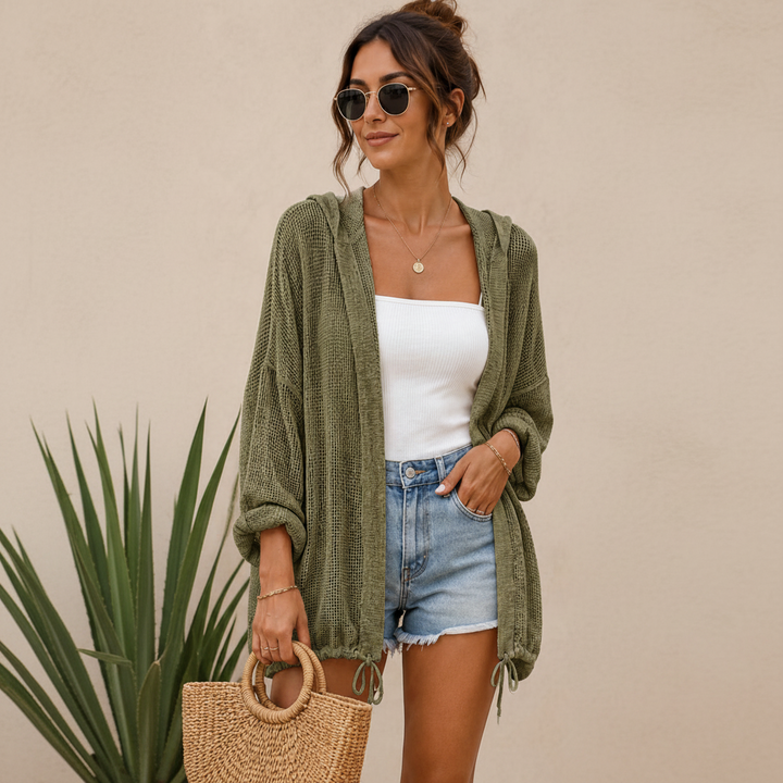 Made In Italy Edge To Edge Hooded Khaki Green Sequin Star Cotton Jacket -  Sugarplum Boutique