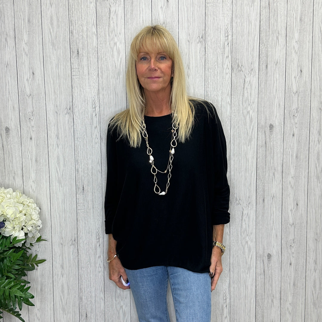 Made In Italy Ronnie Essential Black Lightweight Top - Sugarplum Boutique