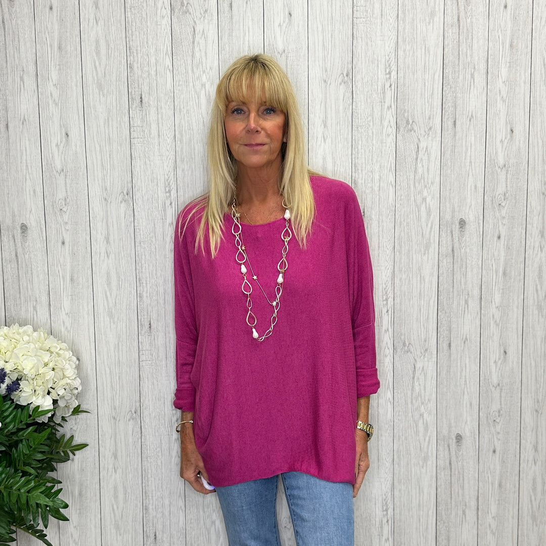 Made In Italy Ronnie Essential Cerise Pink Lightweight Top - Sugarplum Boutique