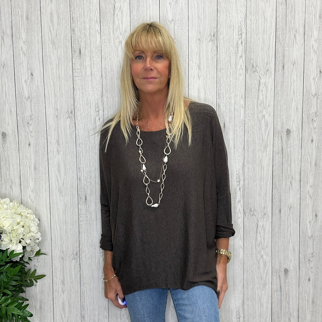 Made In Italy Ronnie Essential Chocolate Brown Lightweight Top - Sugarplum Boutique