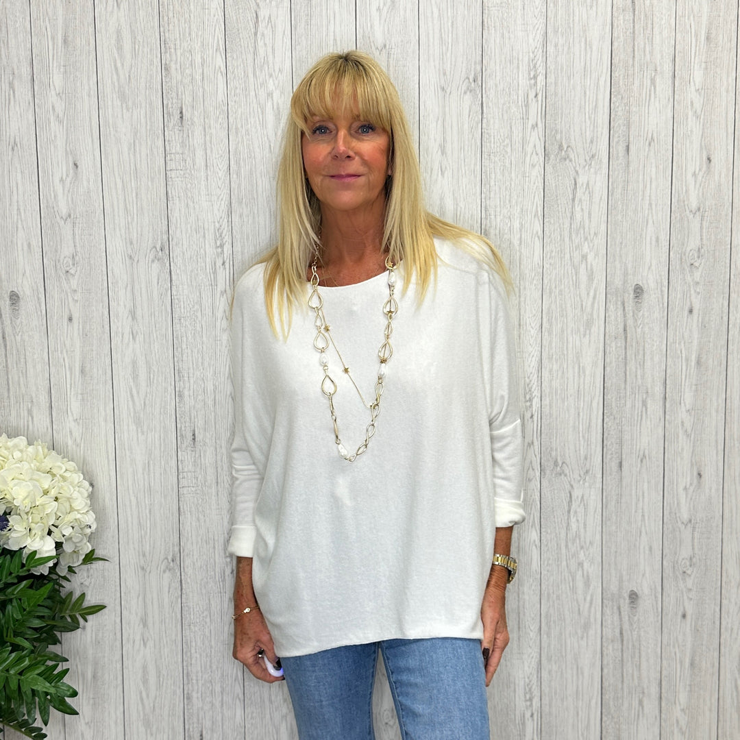 Made In Italy Ronnie Essential Cream Lightweight Top -  Sugarplum Boutique