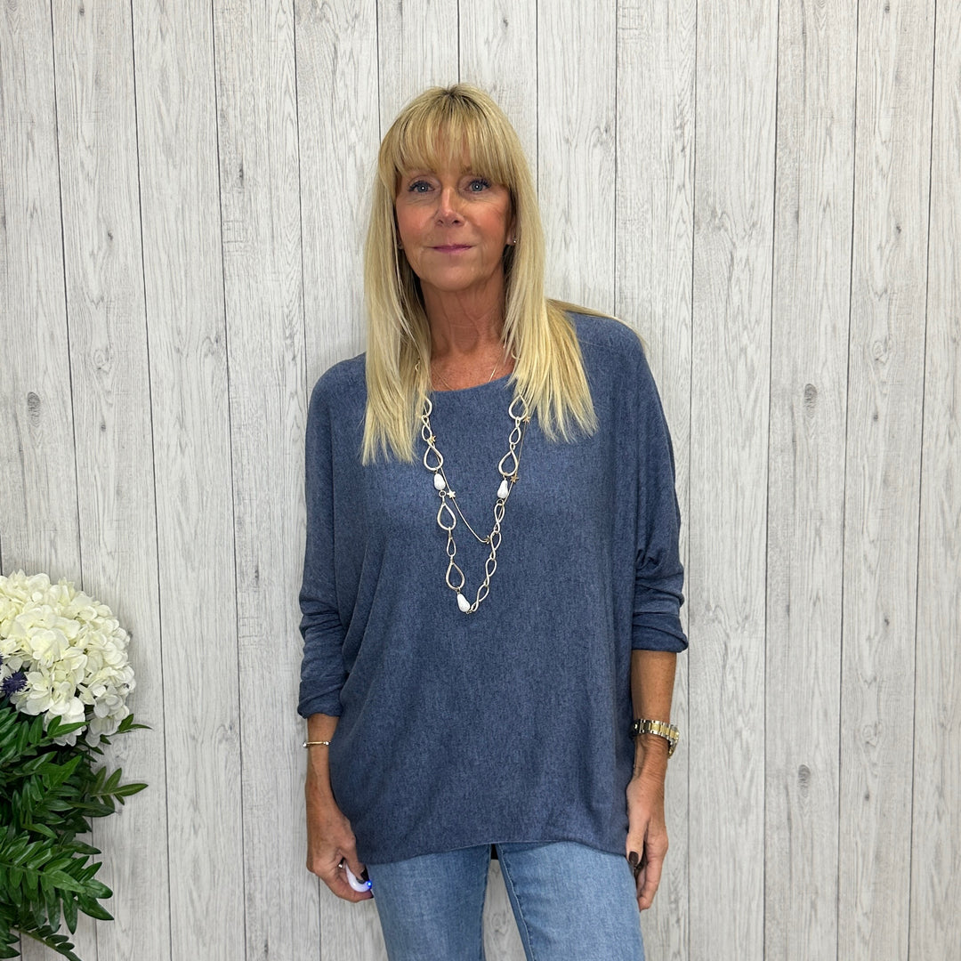 Made In Italy Ronnie Essential Denim Blue Lightweight Top - Sugarplum Boutique