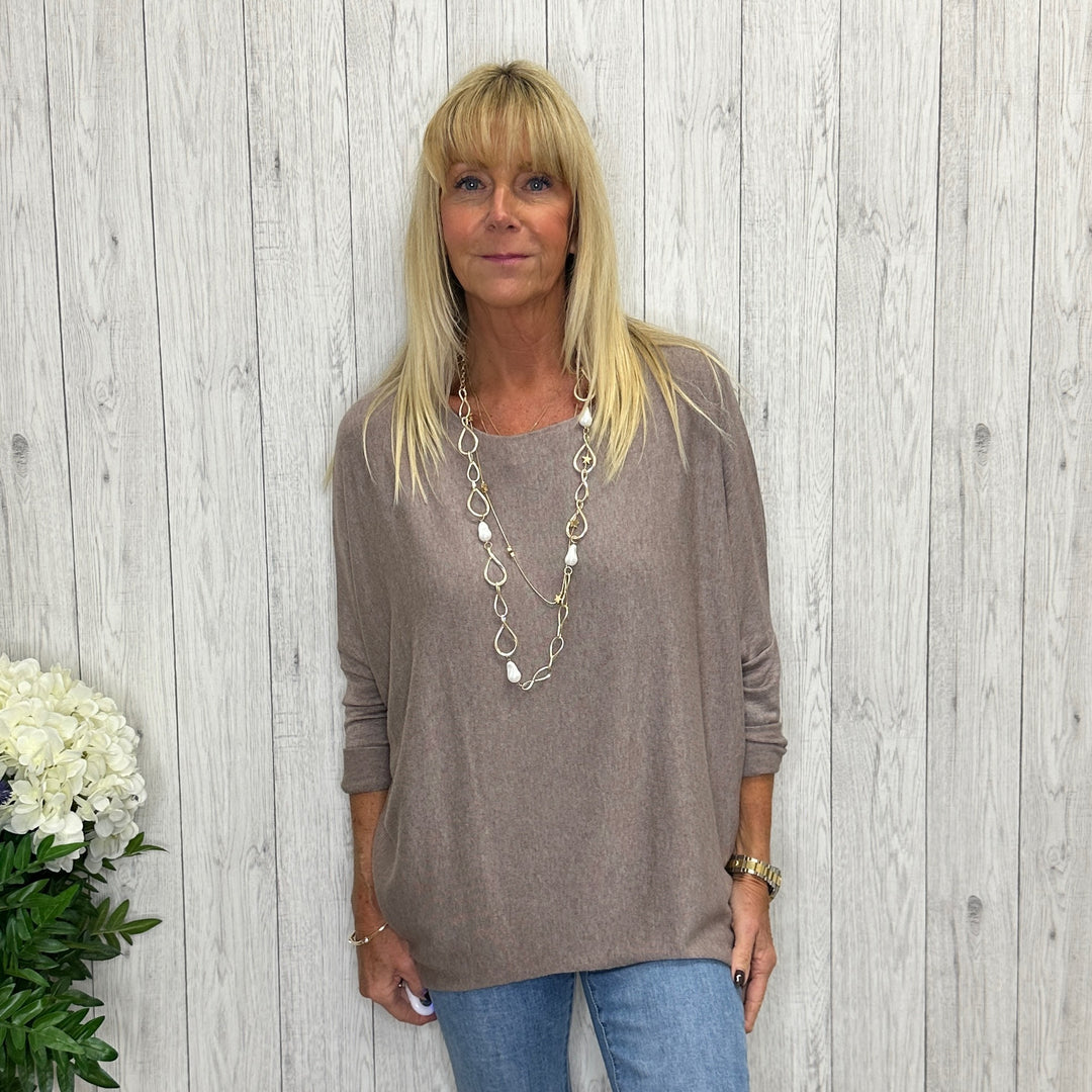 Made In Italy Ronnie Essential Mocha Brown Lightweight Top - Sugarplum Boutique