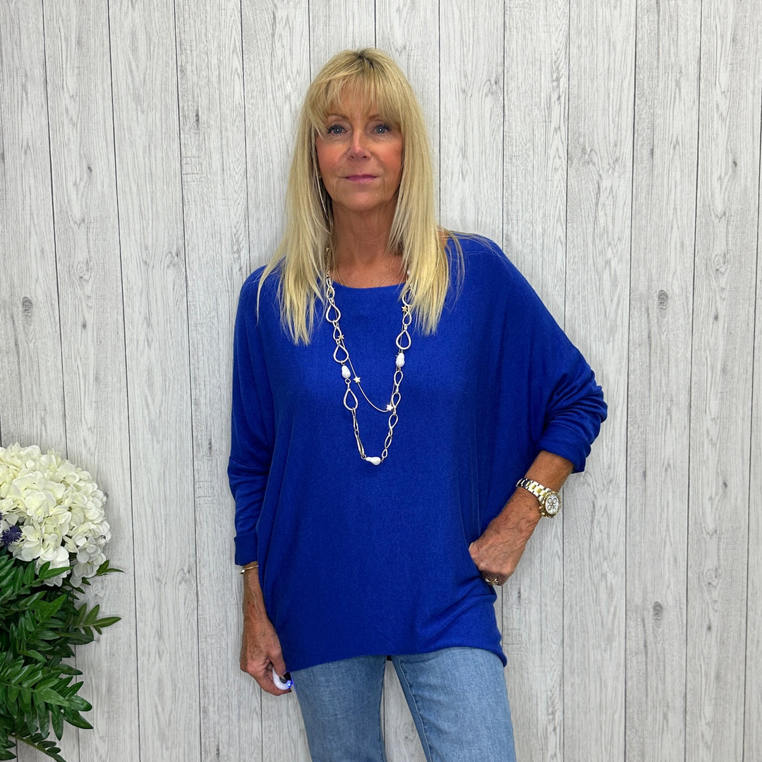 Made In Italy Ronnie Essential Royal Blue Lightweight Top - Sugarplum Boutique
