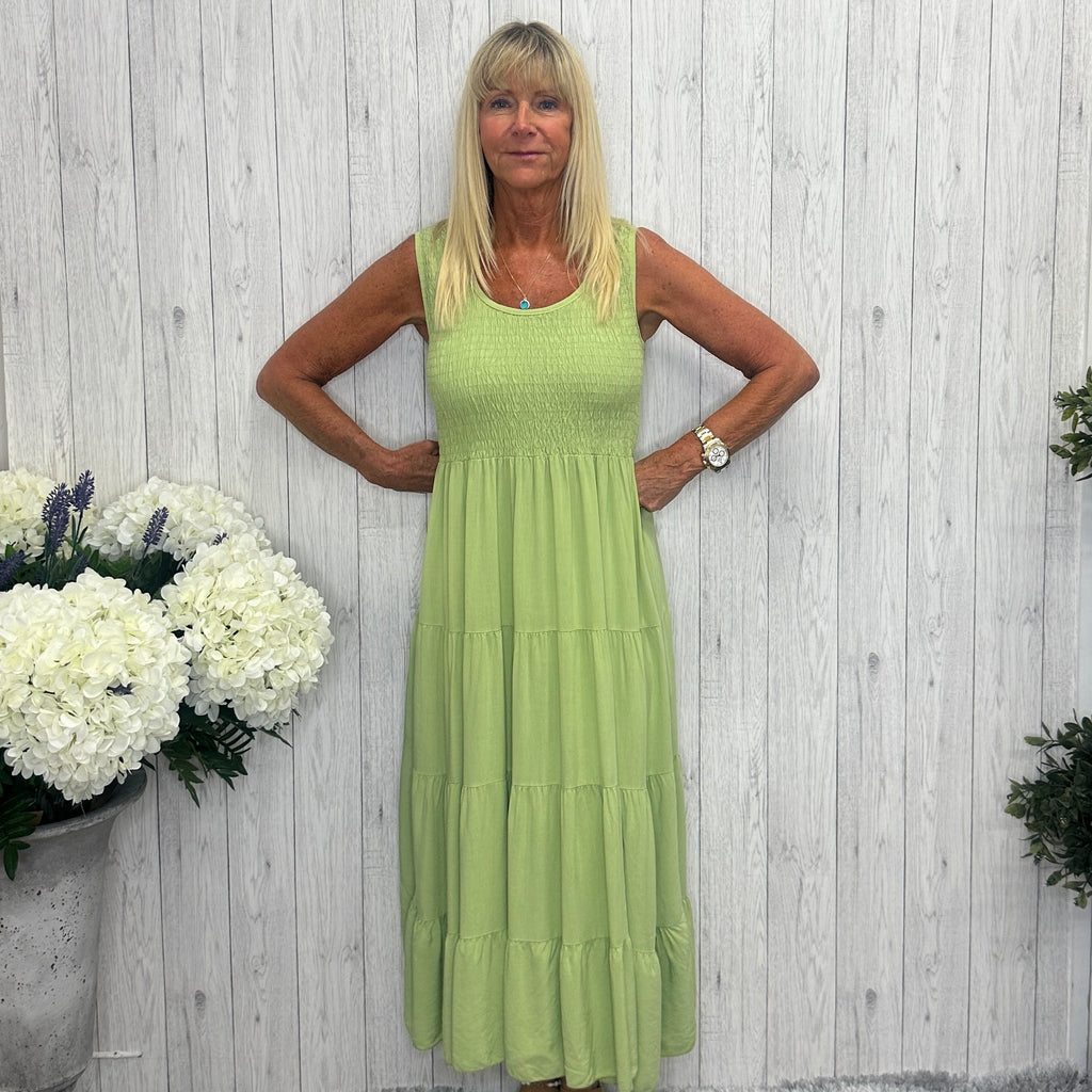 made in italy maxi dress Made In Italy Evlon Tiered Sleeveless Maxi Dress Lime Green – Sugarplum  Boutique & Home