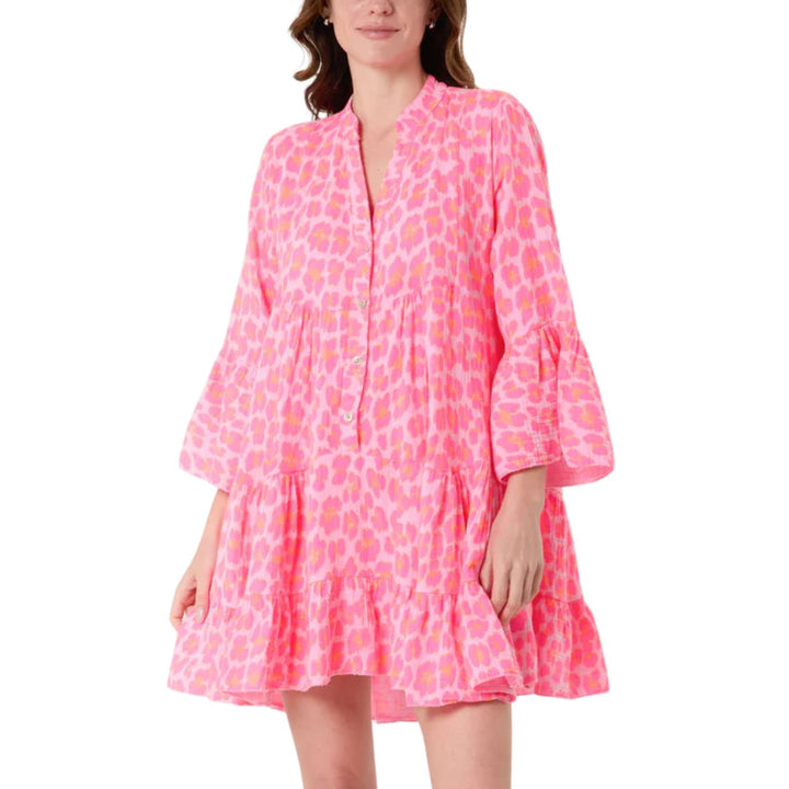 Made In Italy Fleur Fluro Cotton Cheesecloth Tunic Dress Cerise Pink - Sugarplum Boutique